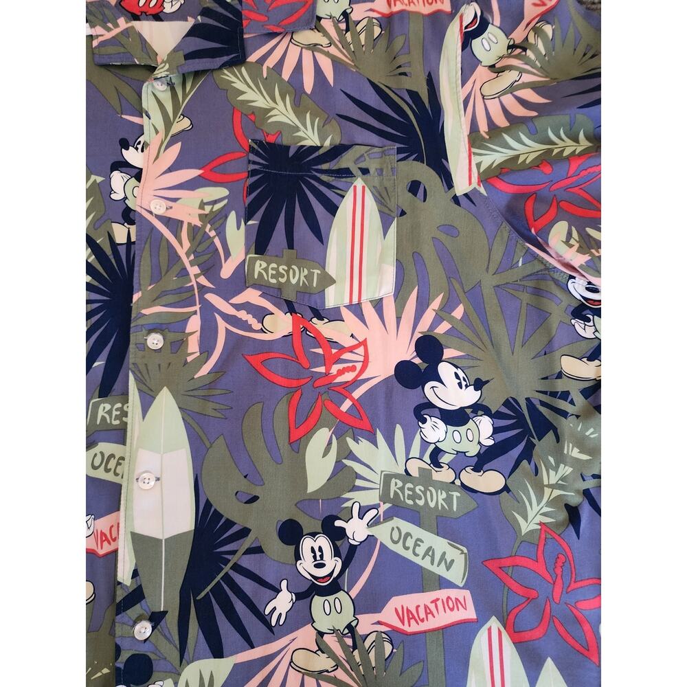Disney Vacation Resort Floral Mickey Print Hawaiian Shirt Mens Size 2XL - Picture 3 of 9